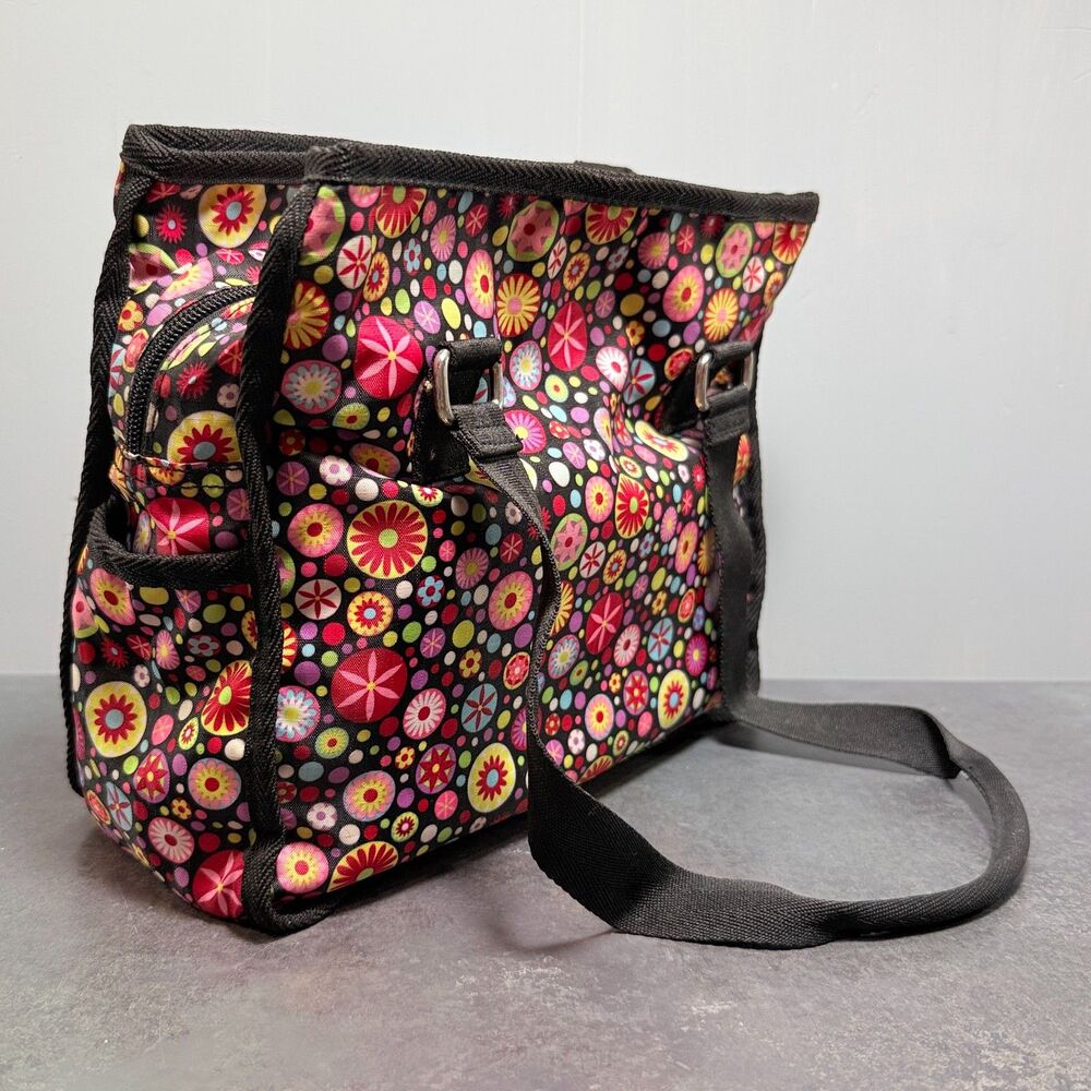 Street Lites Medium 9 Pocket Organizer Black Multicolor Floral Shoulder Bag - Picture 4 of 8
